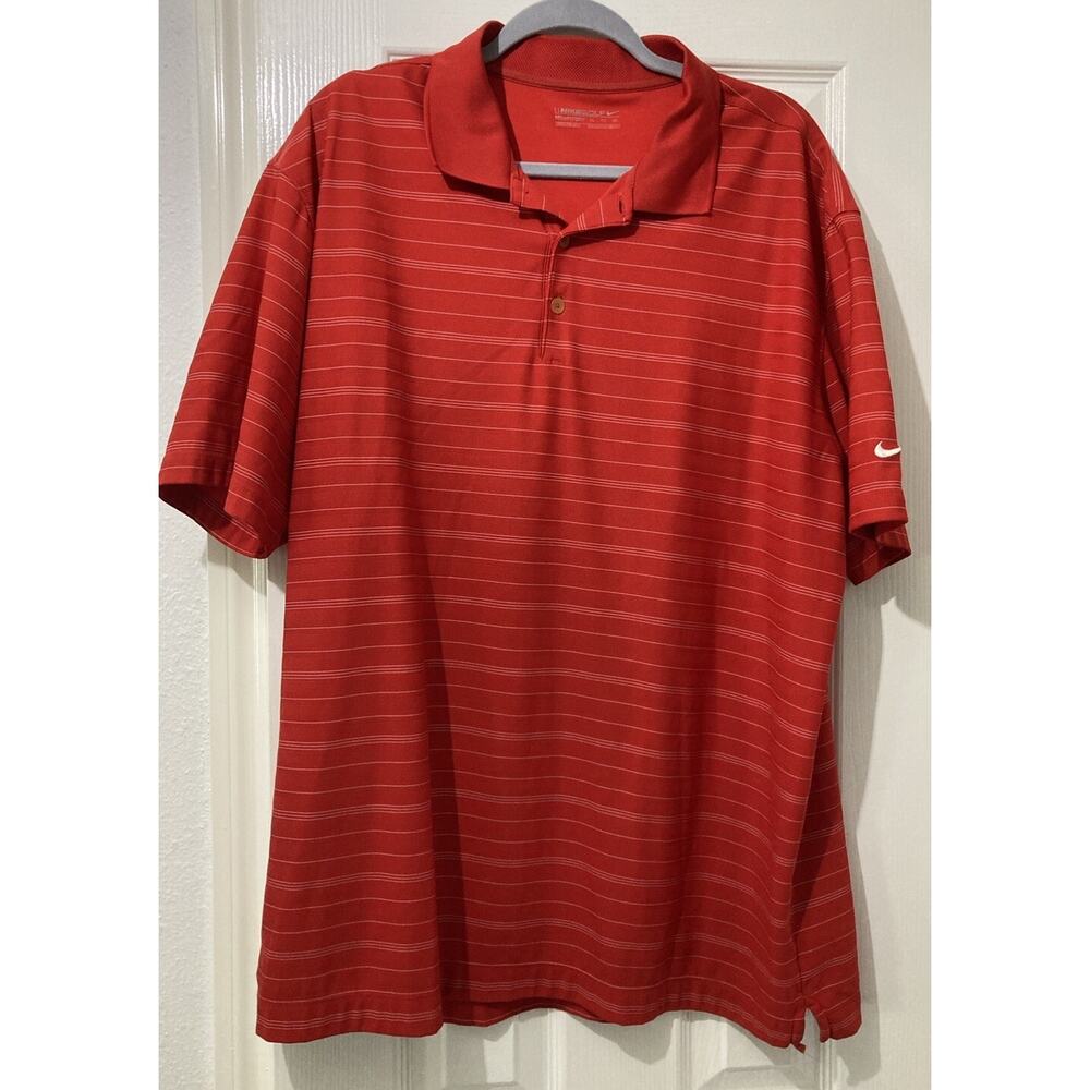 Nike Golf FitDry Golf Shirt Red With White Stripes Polo Shirt Men’s Size XL
